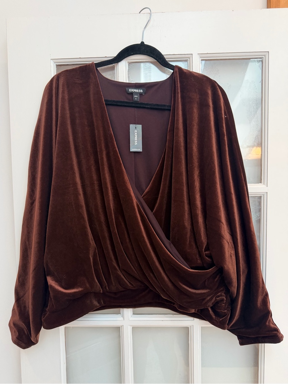 Express Chic Gothic Chocolate Brown Velvet Drape Wrap Top Blouse Size XL NWT